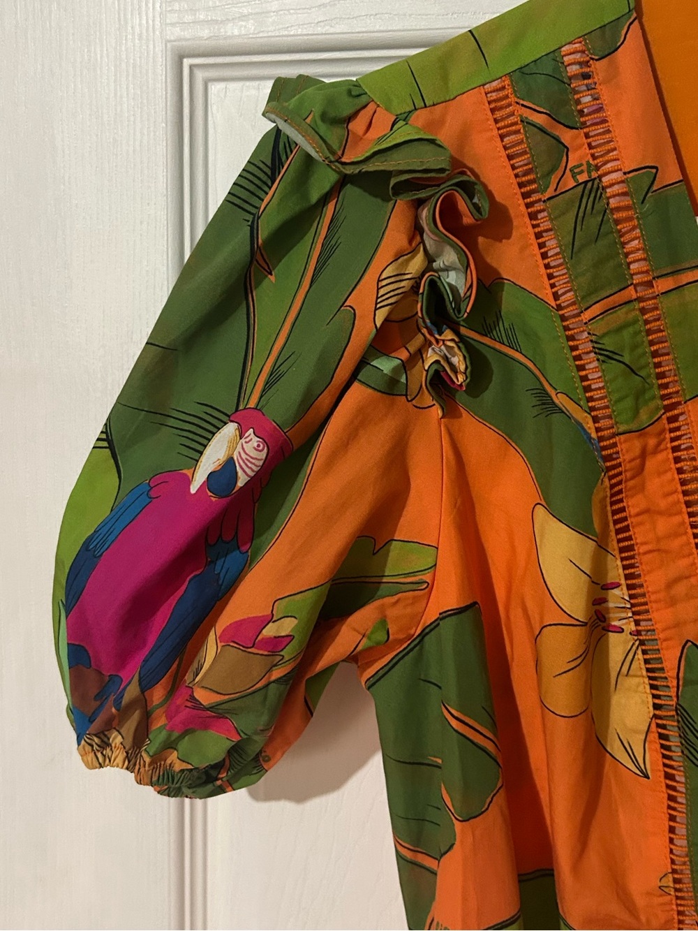 FARM RIO Fresh Macaw Orange Romper Size Medium Belted V-Neck - Picture 5 of 15